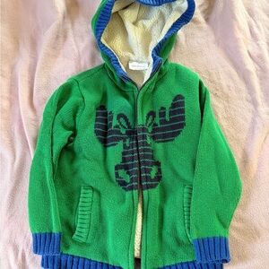 Hanna Andersson Green Knit Hoodie with Navy Moose Graphic Size 4 (100)